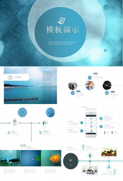 清新蓝色淡雅项目展示简洁ppt模板