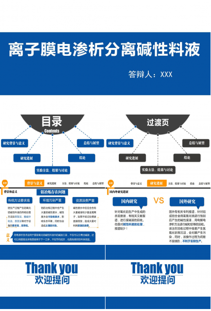 蓝色简约时尚离子膜项目答辩PPT模板