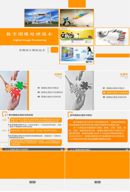 橙色时尚简洁数字图像处理技术研究答辩PPT模板