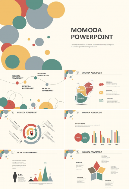 清新彩色气泡工作汇报简洁ppt模板