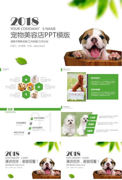 清新精美宠物美容动态ppt模板