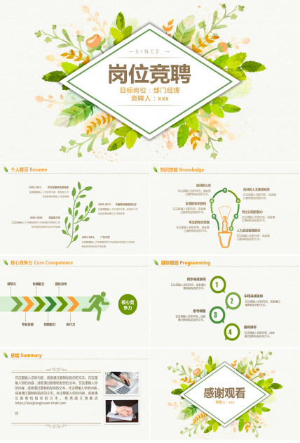 清新简约岗位竞聘PPT模板