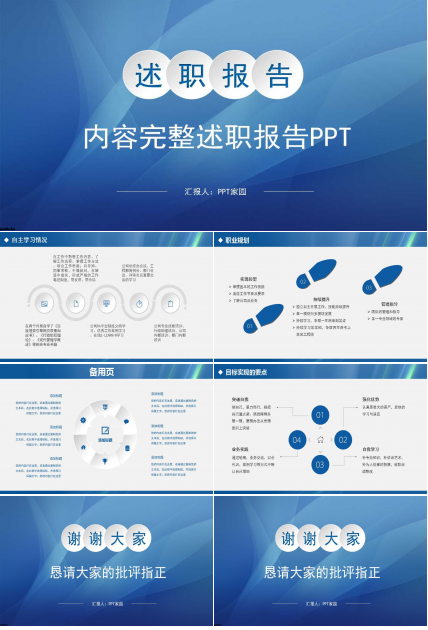 蓝色漂亮商务风述职报告ppt模板