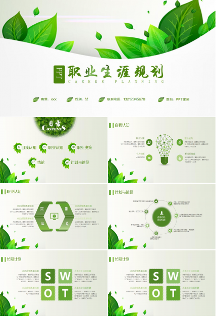 绿色清新我的职业生涯规划ppt模板