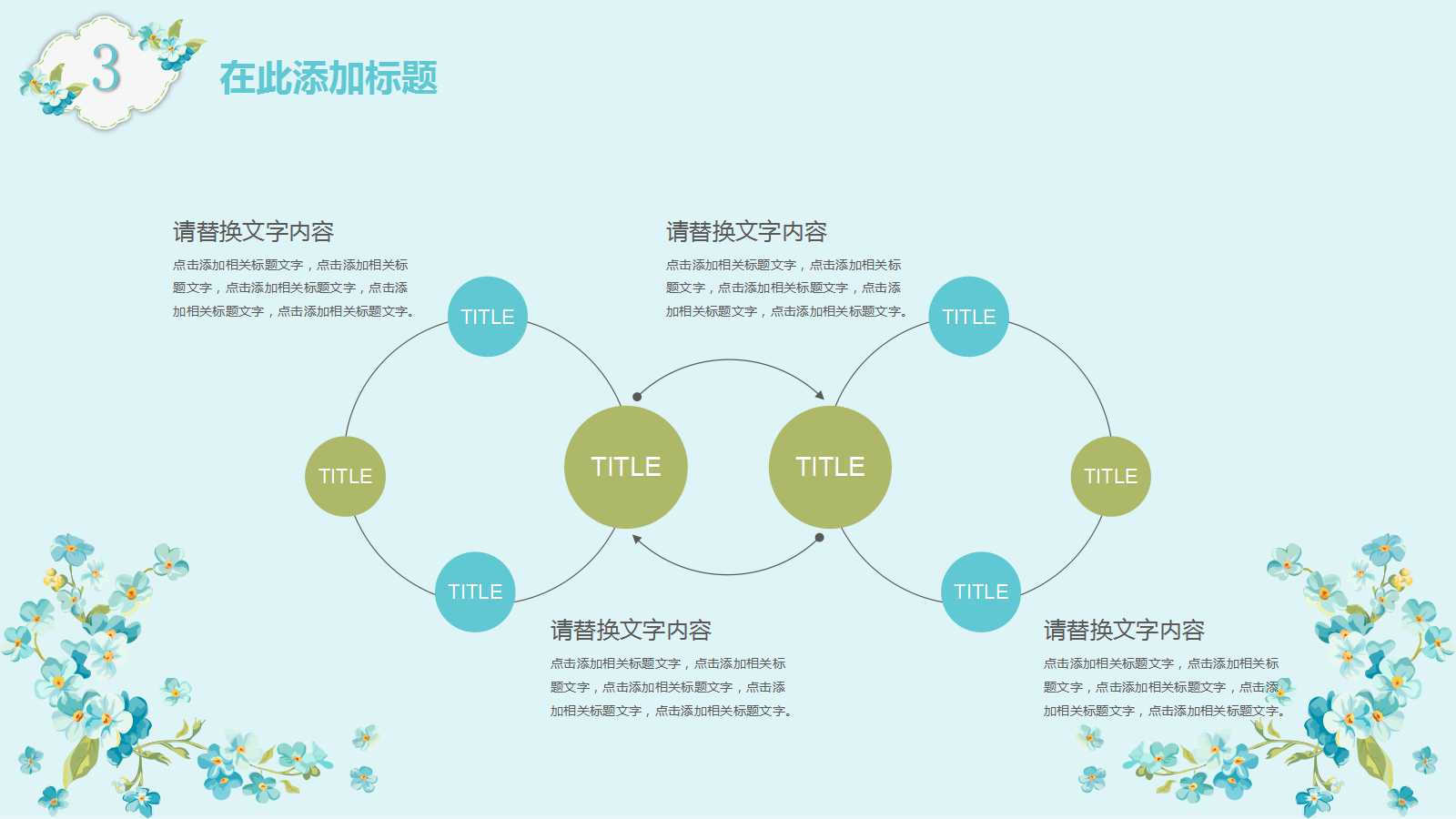 蓝色精美清新文艺花朵ppt模板