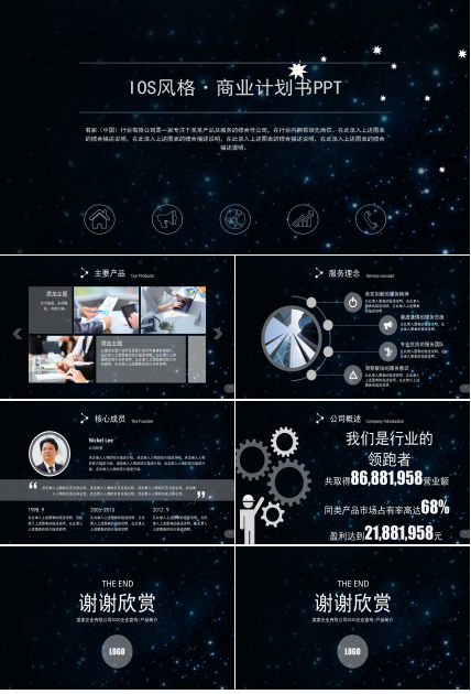 黑色创意ios风商业计划书ppt模板下载