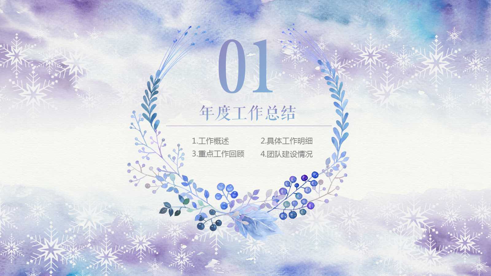 水彩精美大气雪花ppt模板