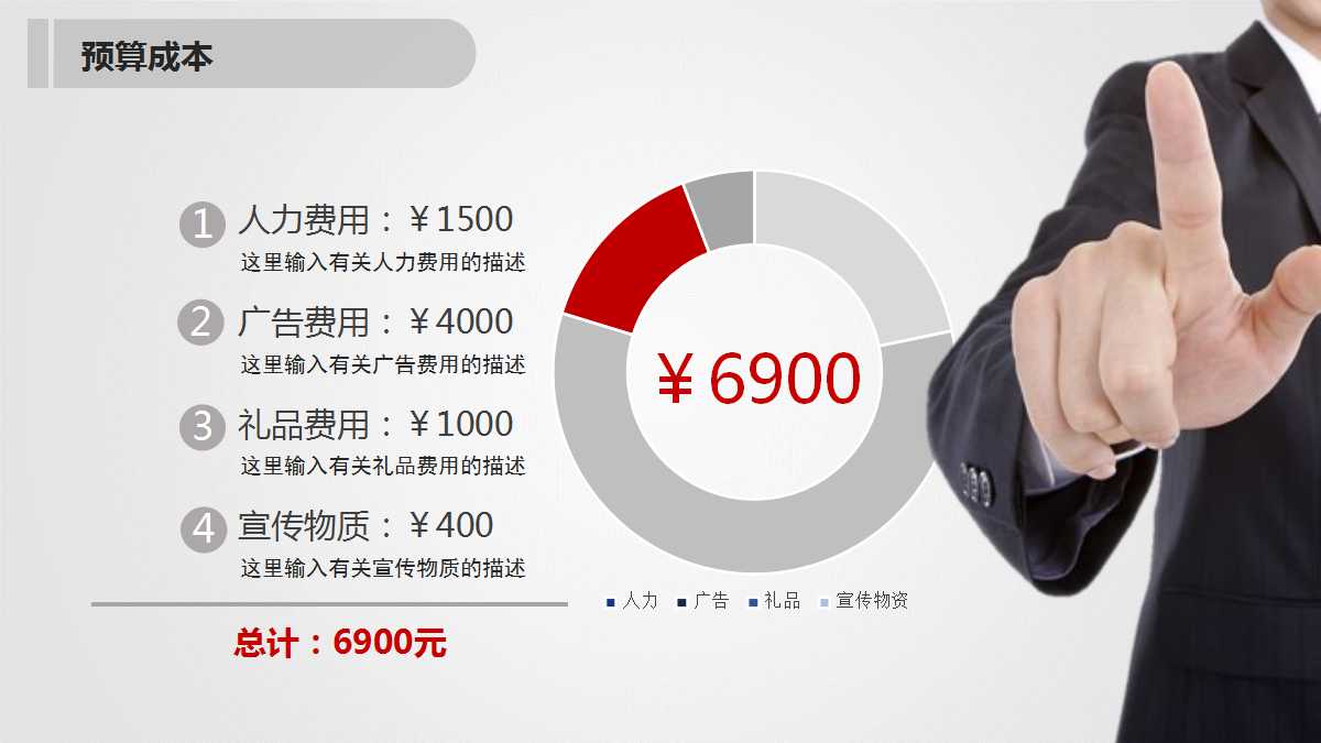 红白简约商务版个人工作总结ppt模板