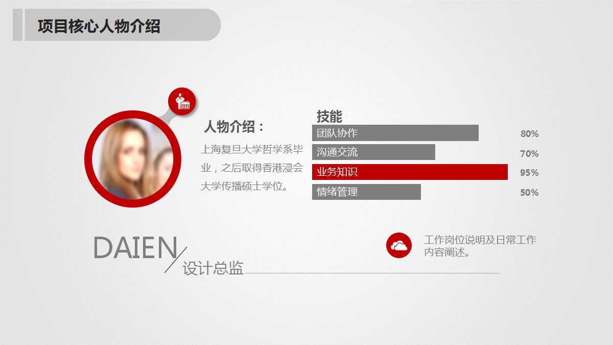 红白简约商务版个人工作总结ppt模板