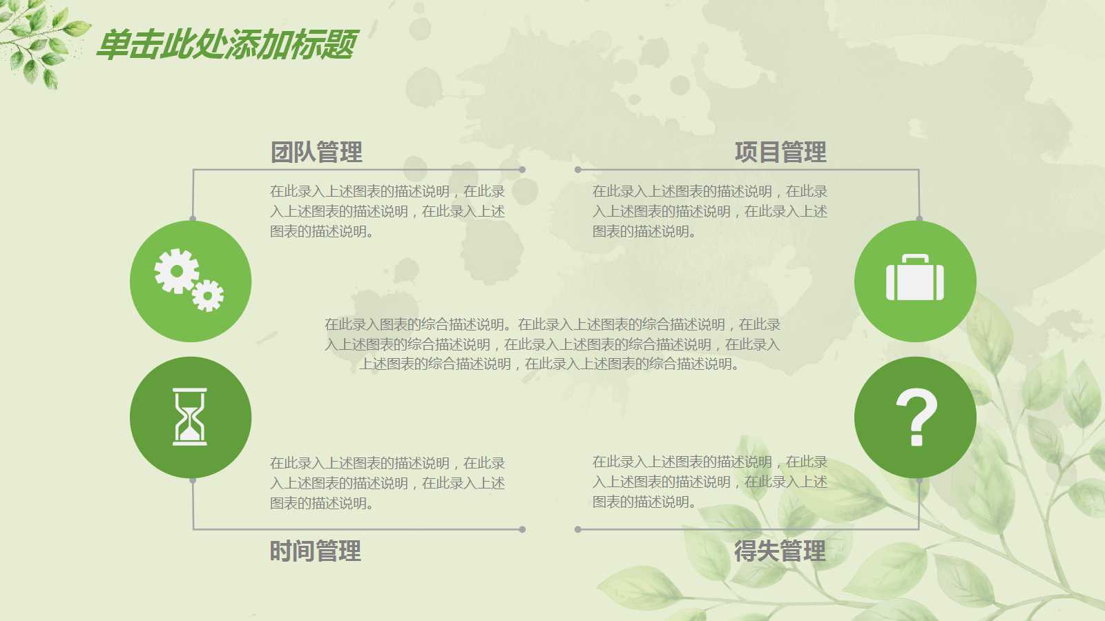 清新树叶工作汇报ppt模板