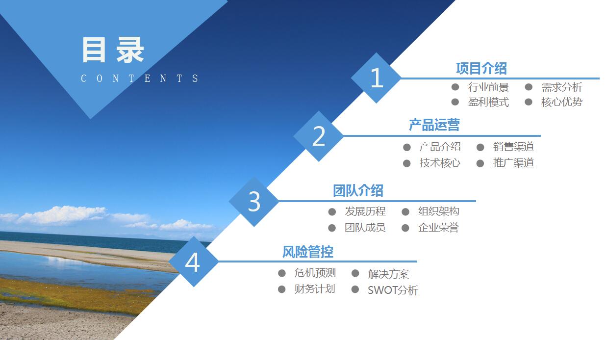 蓝色简洁商业计划书PPT模板