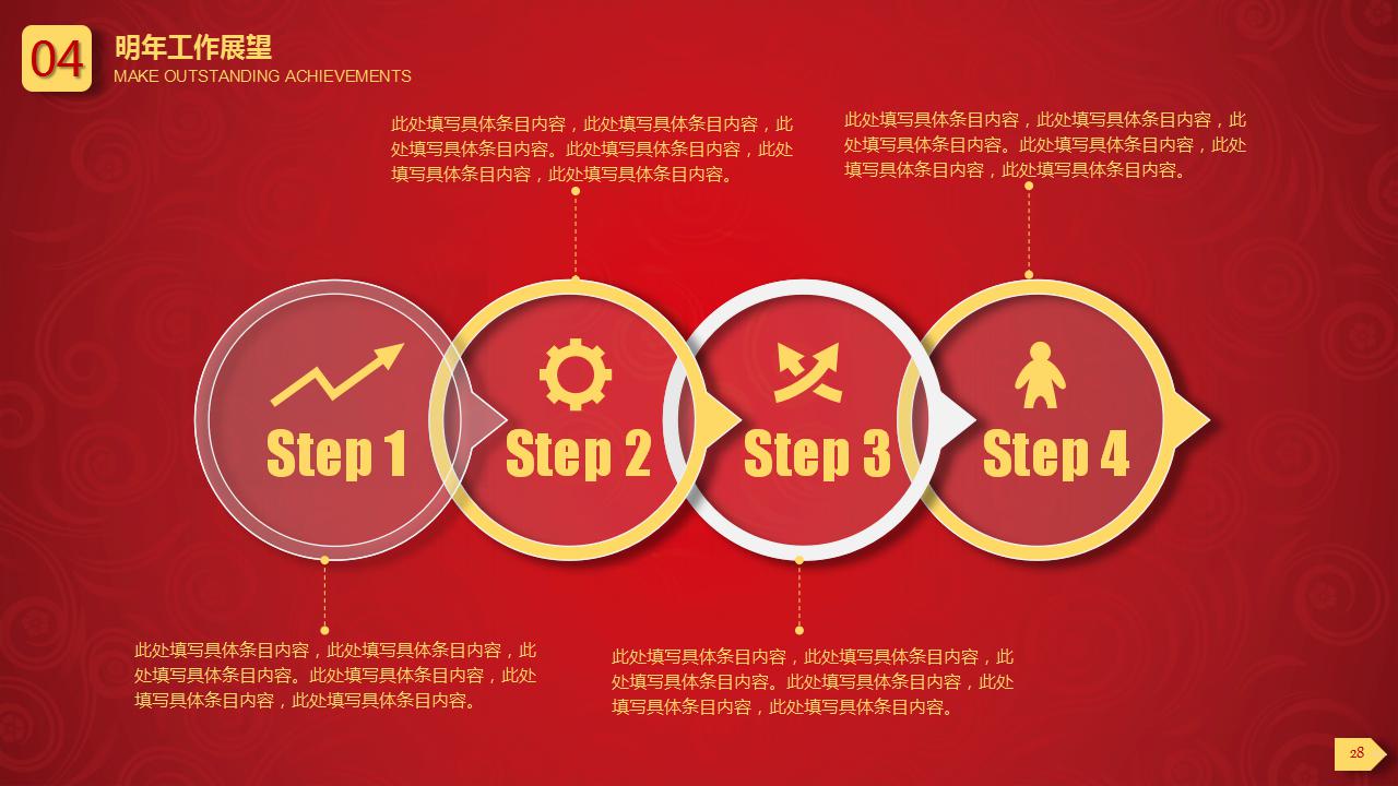 红色简洁年终工作总结及新年计划ppt模板