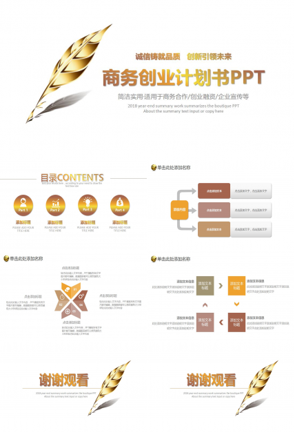 清新时尚商务创业计划书ppt模板