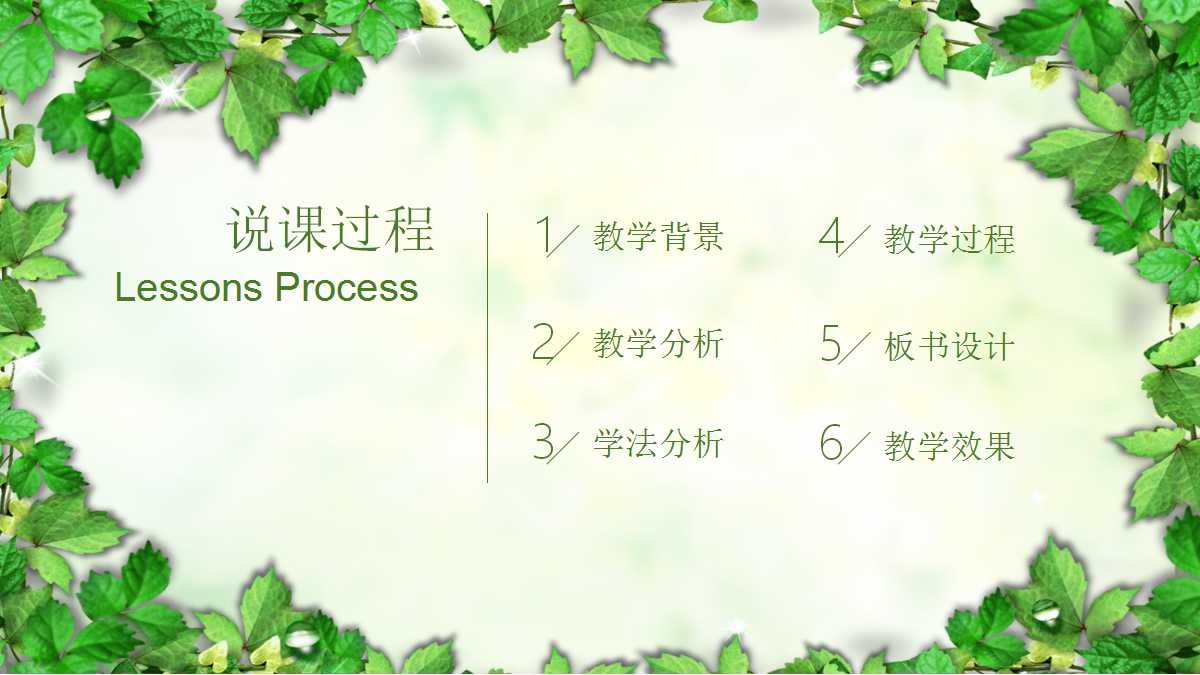 清新绿色树叶主题教学课件ppt模板