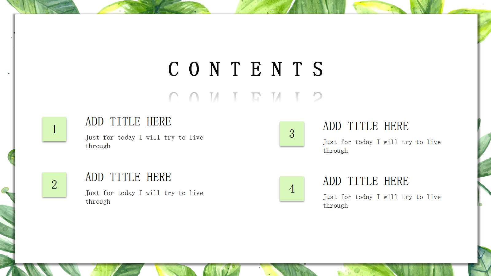 精美清新绿色树叶工作总结ppt模板