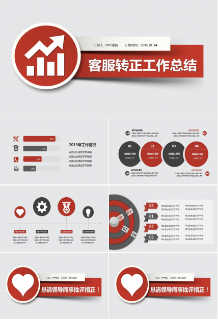 简洁客服转正工作总结ppt模板