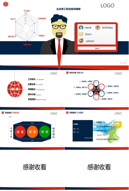 时尚卡通企业员工职业规划ppt模板