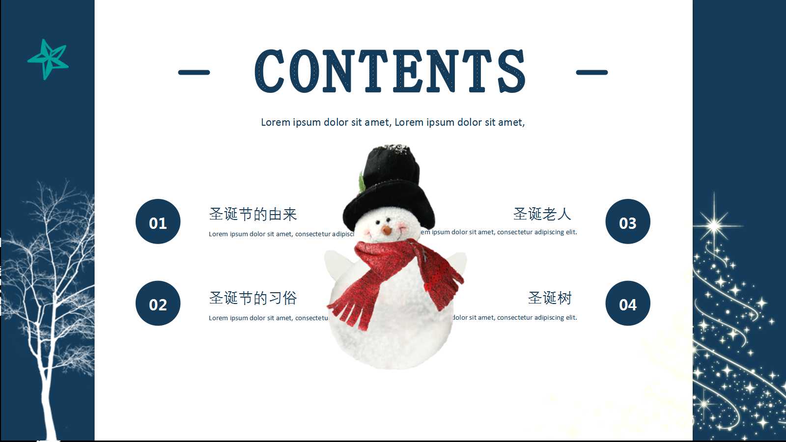 可爱的雪人花边背景PPT模板