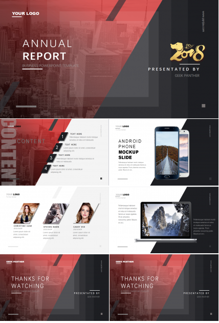 绯红色高端年终总结汇报ppt模板