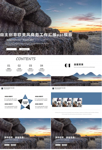 自主创意欧美风商务工作汇报ppt模板