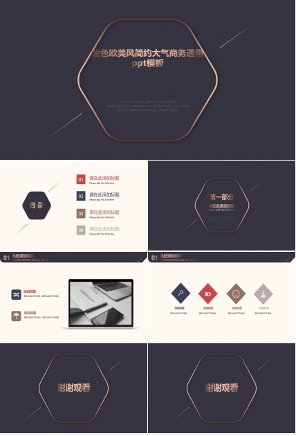 金色欧美风简约大气商务通用ppt模板