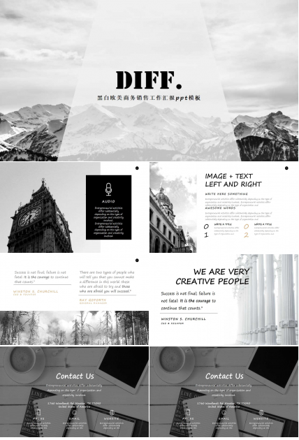 黑白欧美商务销售工作汇报ppt模板