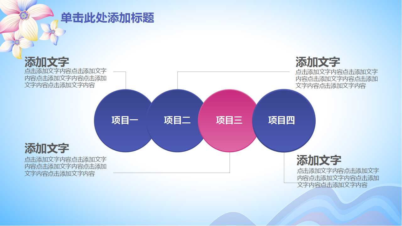 花朵简约小清新商务工作汇报ppt模板