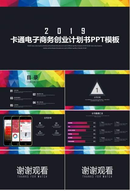 卡通电子商务创业计划书PPT模板