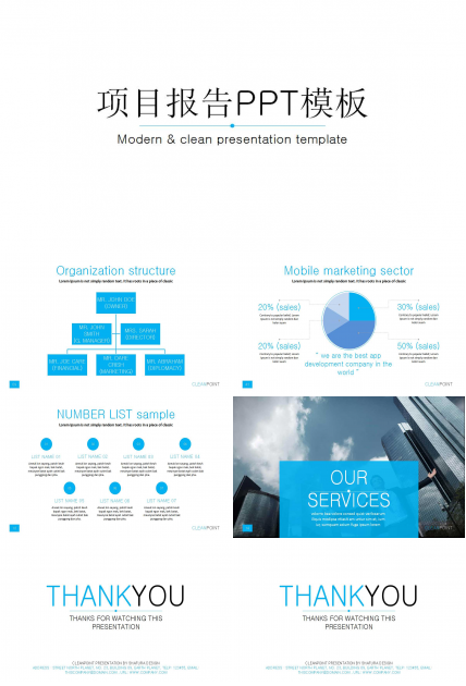 项目报告PPT模板（蓝色背景）