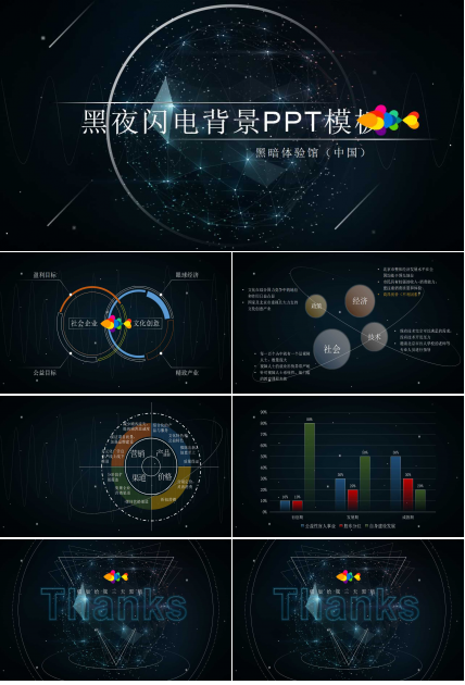黑夜闪电背景PPT模板