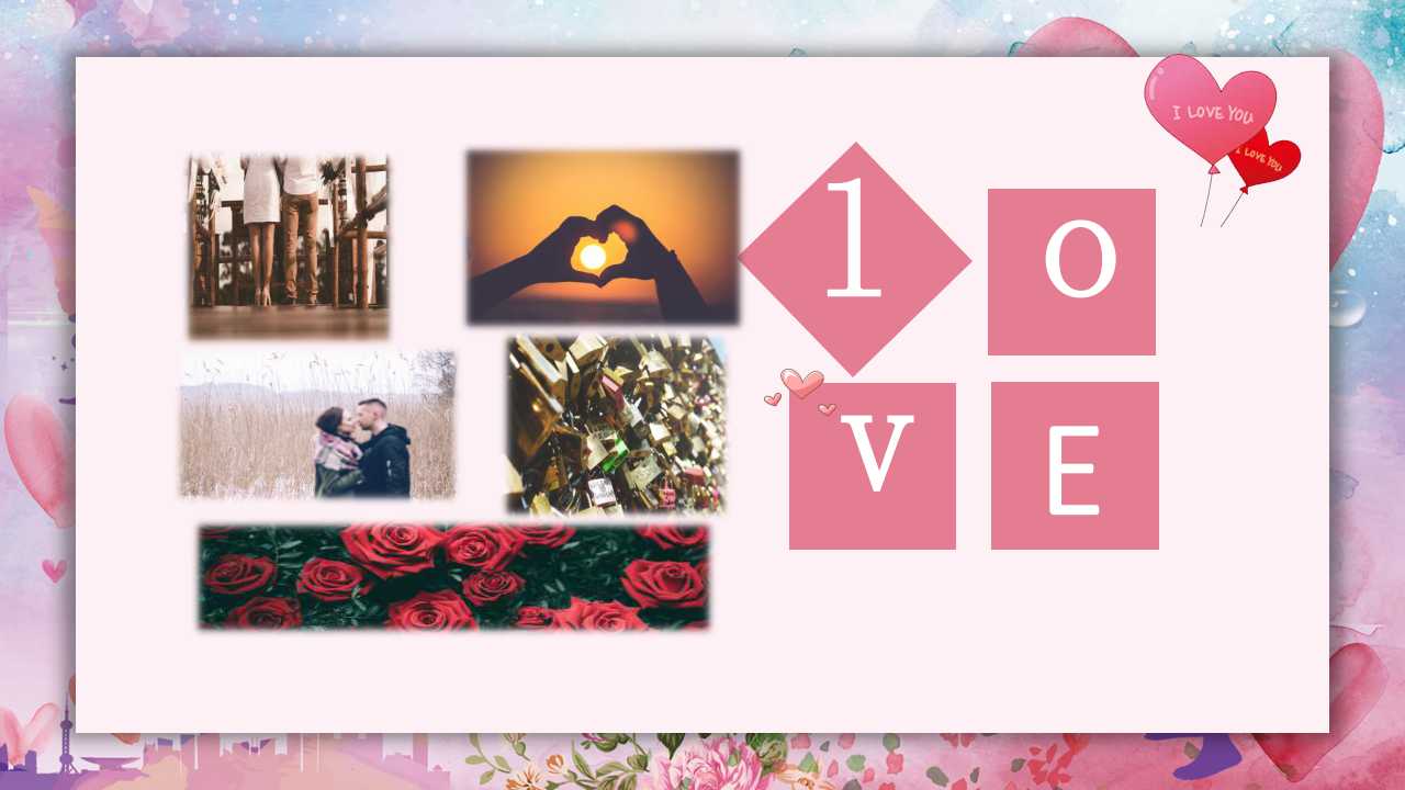 红玫瑰花瓣创意简洁PPT模板