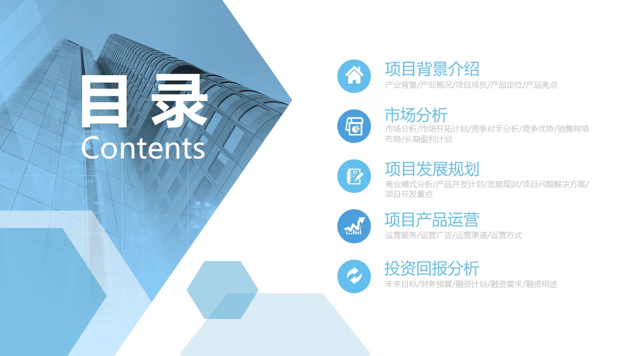 简洁蓝色商务风ppt模板