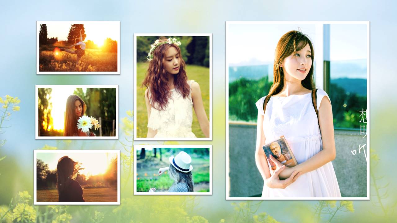 油菜花背景青春回忆纪念册ppt模板