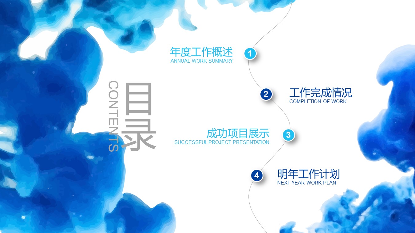 蓝色简约墨迹ppt模板