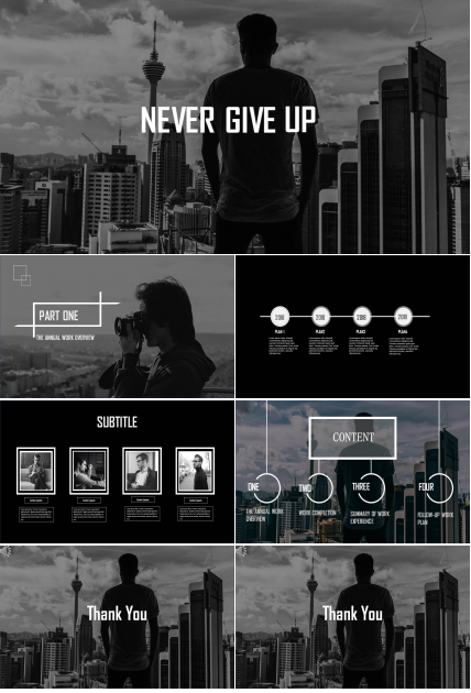 黑白炫酷NeverGiveup抖音快闪ppt模板