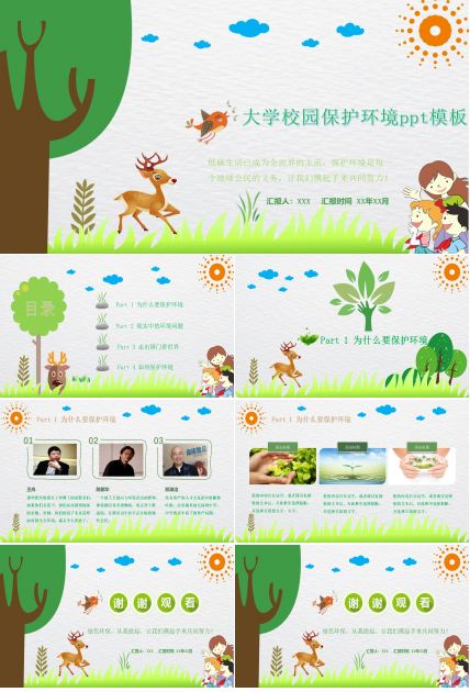 大学校园保护环境ppt模板