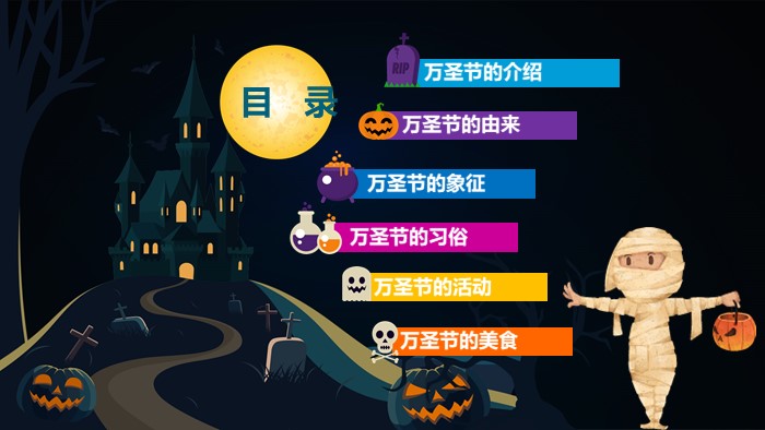 卡通万圣节主题班会ppt模板