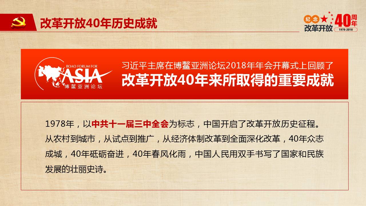 庆祝改革开放40周年主题工作汇报ppt模板