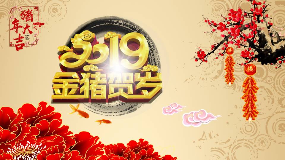 2019金猪贺岁主题企业新年贺卡ppt模板