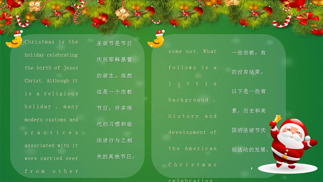 绿色卡通圣诞节英文介绍ppt模板