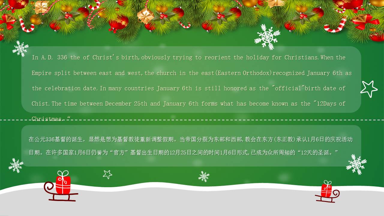绿色卡通圣诞节英文介绍ppt模板