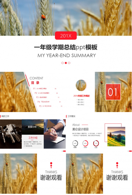 一年级学期总结ppt模板