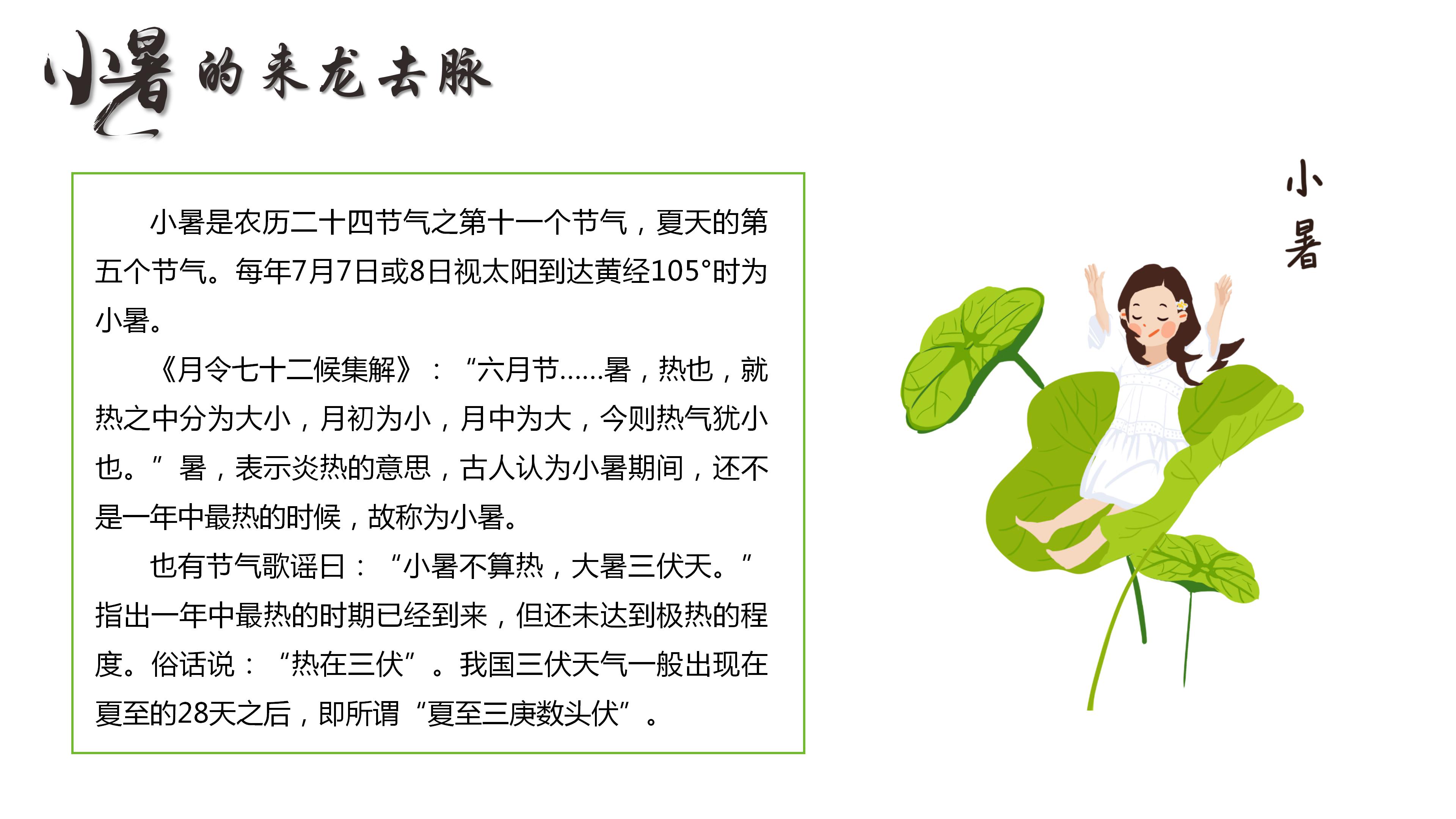 卡通二十四节气之小暑常识介绍ppt模板