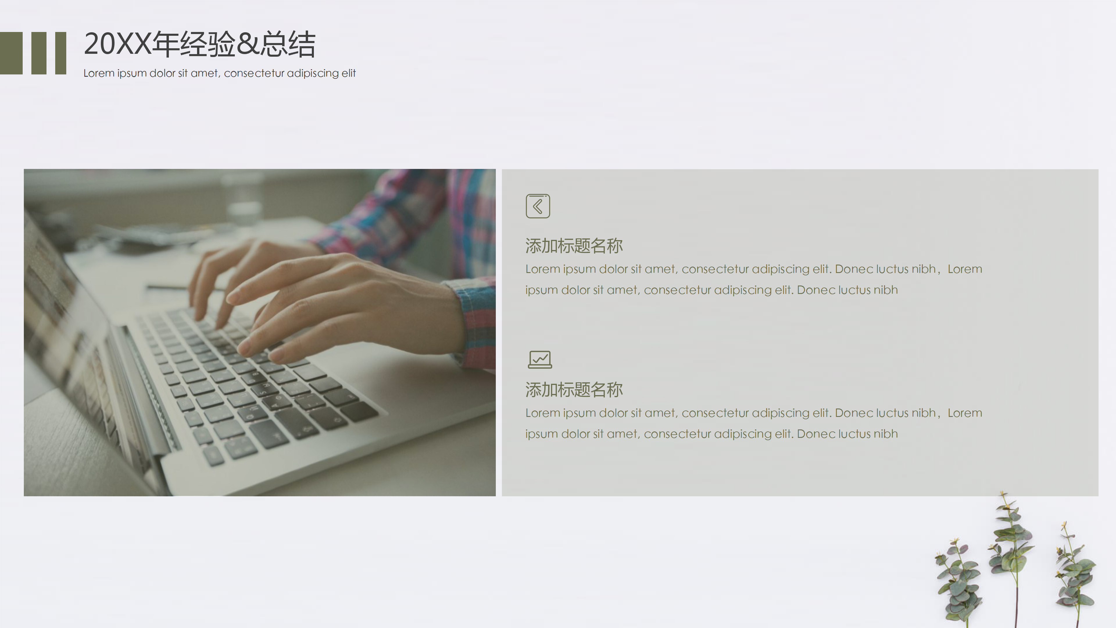 淡雅简约植物小清新个人工作总结ppt模板