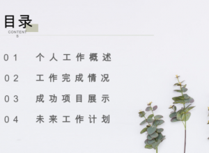 清新绿色植物点缀个人工作计划概述PPT模板