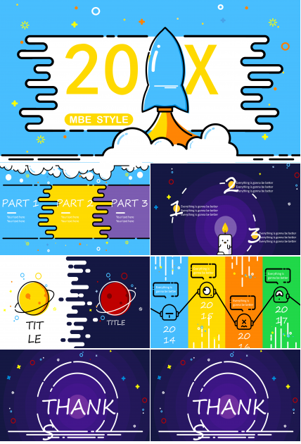 卡通多彩MBE风格工作总结报告ppt模板