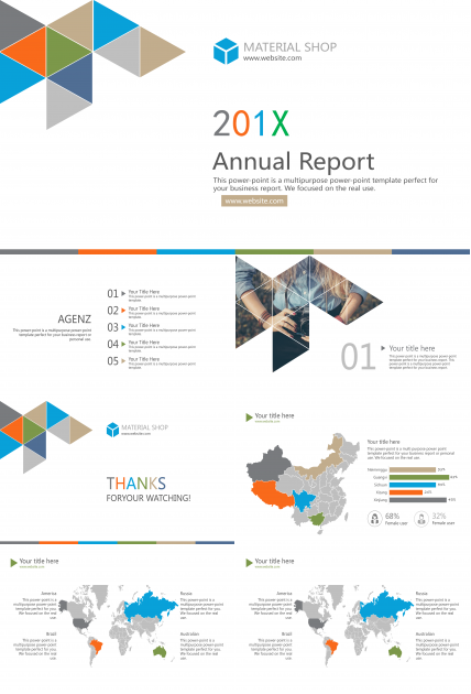多彩几何三角形扁平大气工作总结商务通用ppt模板