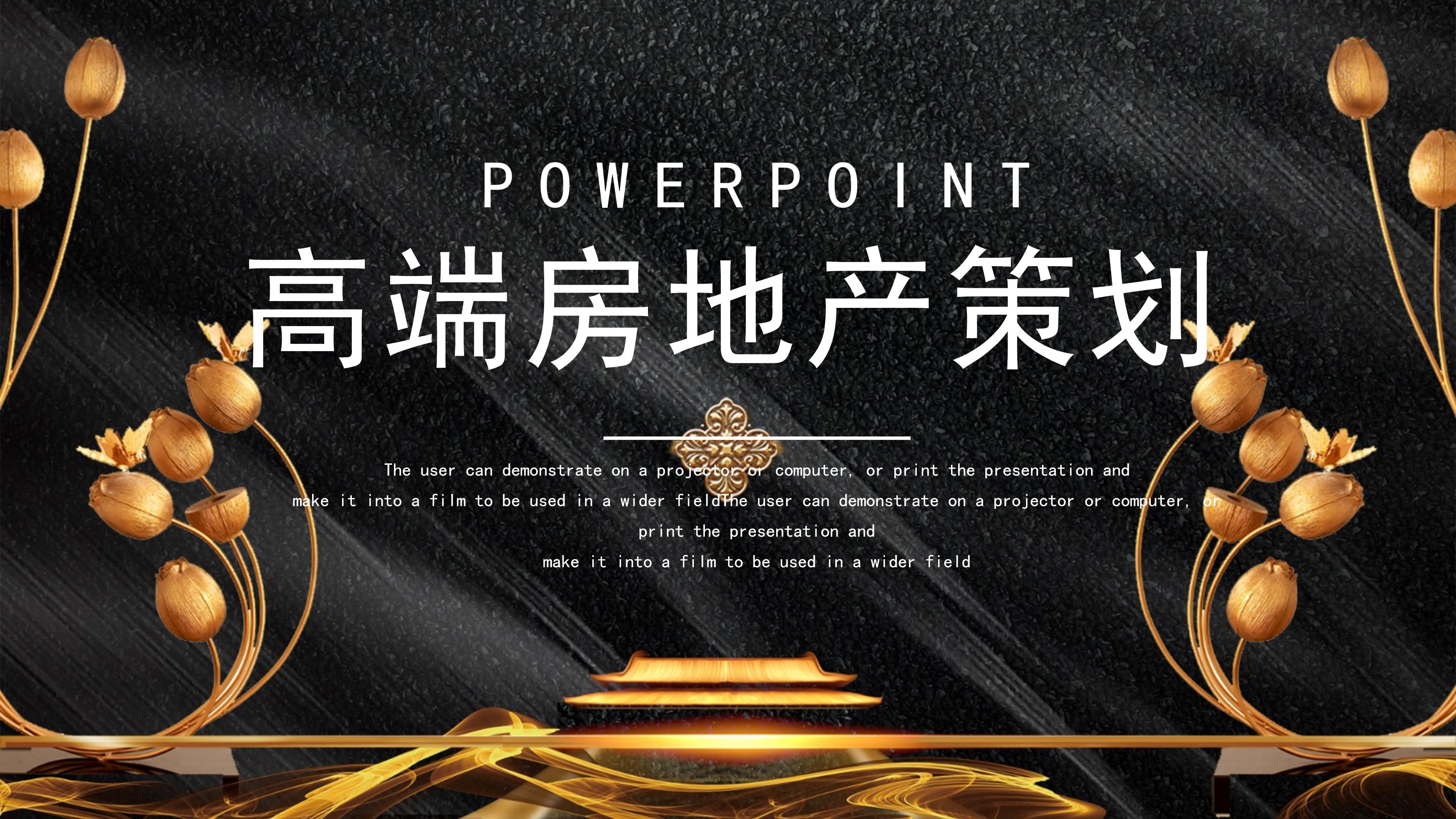 高端大气磨砂黑金背景房地产项目策划案PPT模板