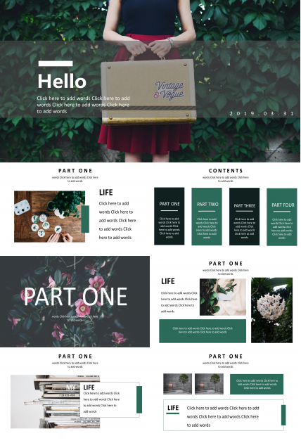 淡雅文艺欧美风图文排版商务通用PPT模板