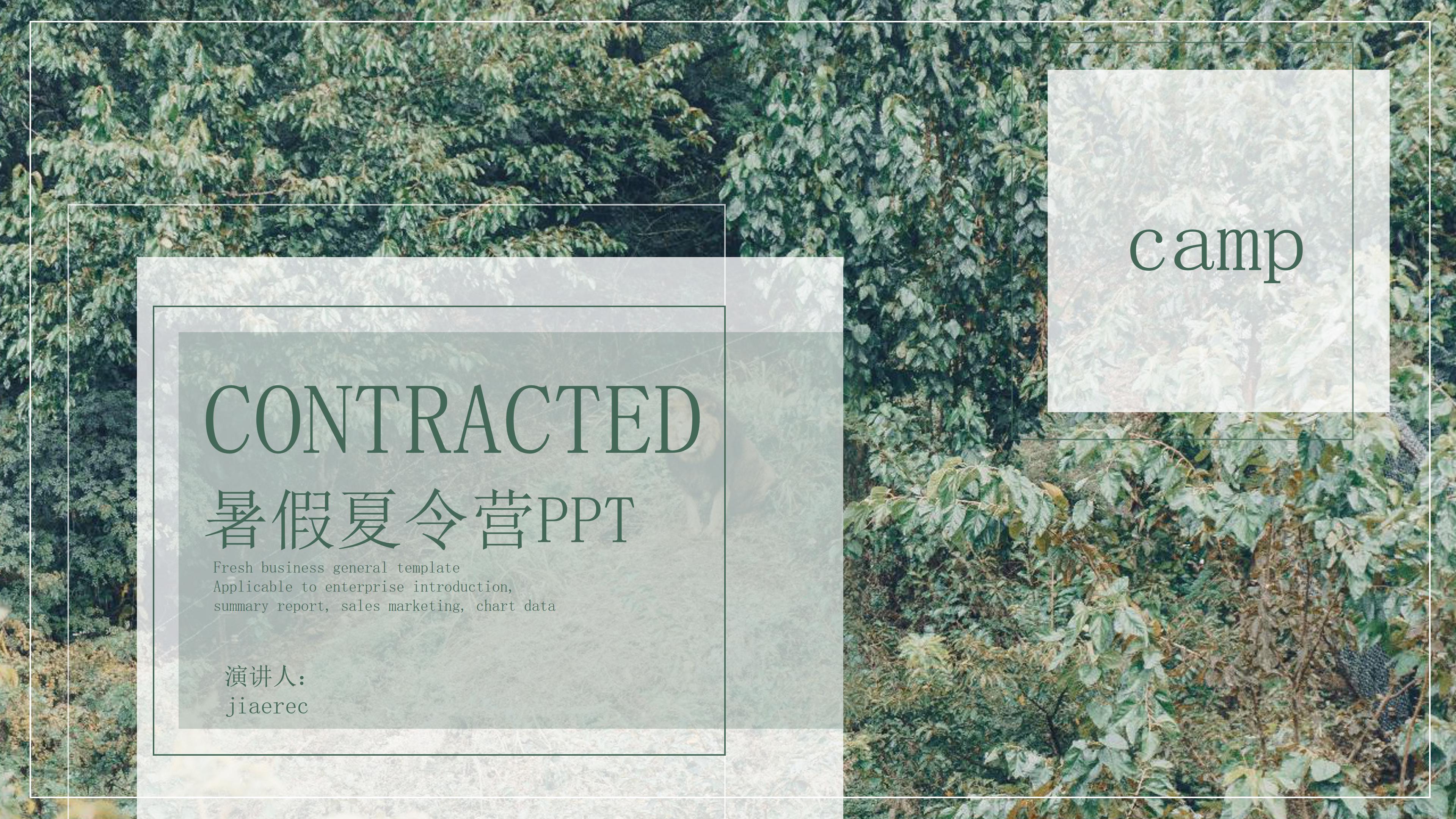 清新实拍树林背景暑假夏令营活动计划书PPT模板